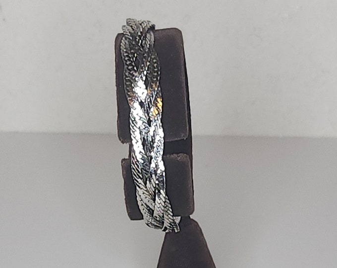 Vintage Silver Tone Serpentine Chain Braided Bracelet 7.5 Inch A-5-55