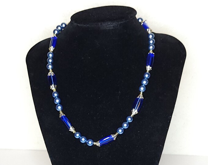 Vintage Blue Beaded Necklace 17 Inch A-4-14