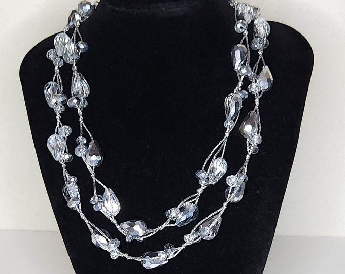 Vintage Clear Teardrop Crystal Long Necklace 56 Inch A-7-2-JM