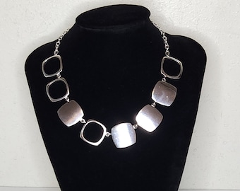 NOS Macy's MWS Sterling Silver 925 Marked Squares and Cutout Necklace B-5-41