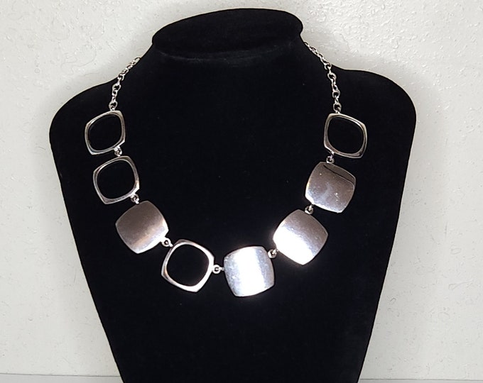 NOS Macy's MWS Sterling Silver 925 Marked Squares and Cutout Necklace B-5-41
