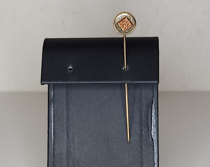 Vintage Gold Tone Circle Stick Pin with Gunmetal Tone and Pink Sparkle Square A-7-93