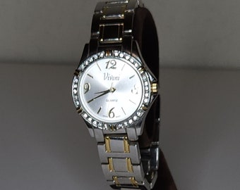 Vintage Vivani by Accutime Two Tone and Rhinestone Stainless Steel Watch A-3-21