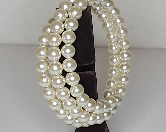 Vintage Faux Pearl Wire Wrap Around Bracelet A-5-14-RRH