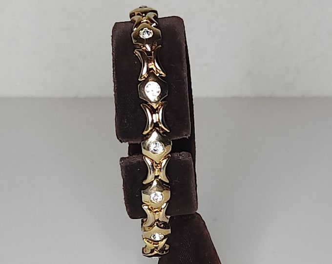 Vintage Gold Tone Link Bracelet with Clear Rhinestone Accents 7 Inch A-7-36-JM