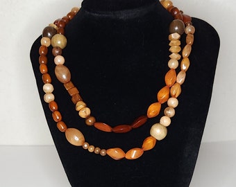 Vintage Brown Plastic and Wood Beaded Necklace A-8-70
