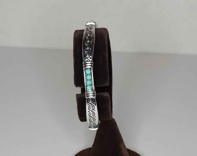 Vintage Silver Tone Stretch Bracelet with Light Blue Accents A-6-78