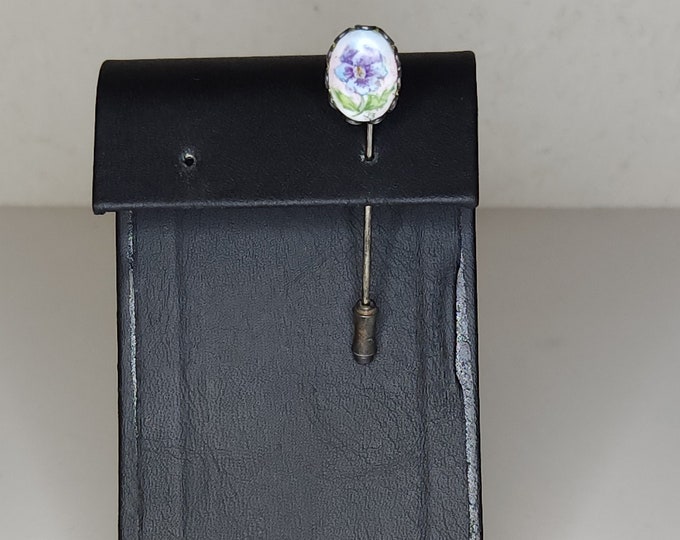 Vintage Hand Painted and Signed Blue Flower Stick Pin A-7-91