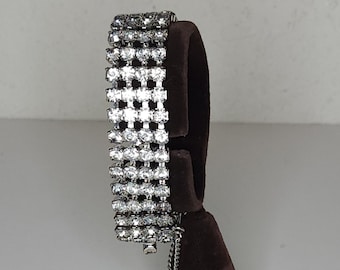 Vintage Silver Tone Bracelet with Four Rows of Clear Rhinestones A-7-46-JM