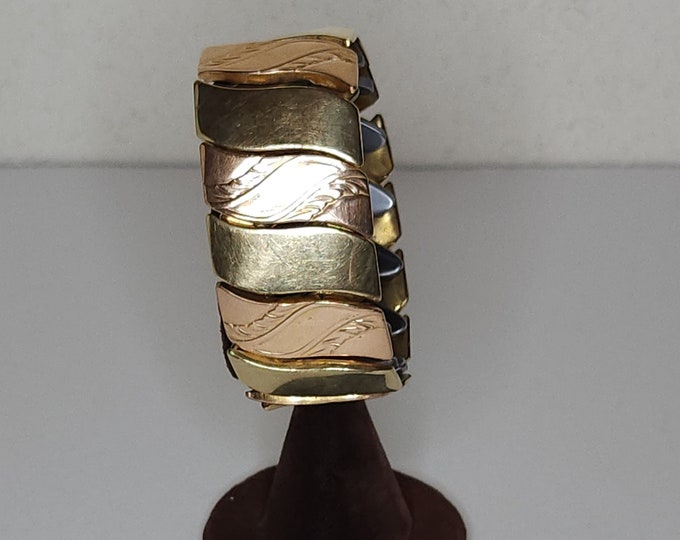 Vintage Bellavance and Sons Signed Gold Tone and Rose Gold Tone Expandable Cuff Bracelet B-2-75