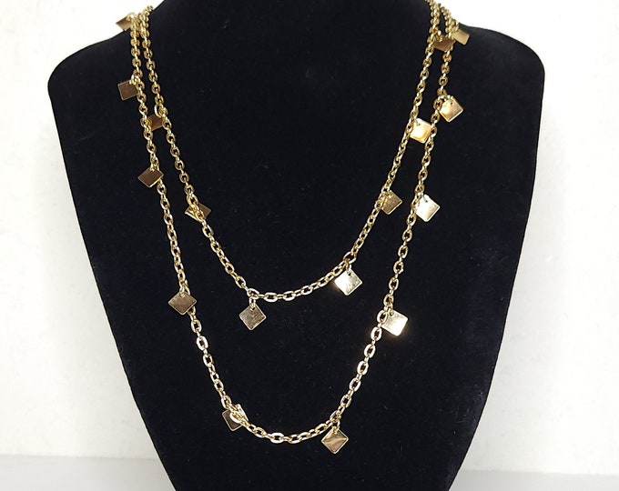 Vintage Gold Tone Chain with Square Dangles 52 Inch A-7-26-JM