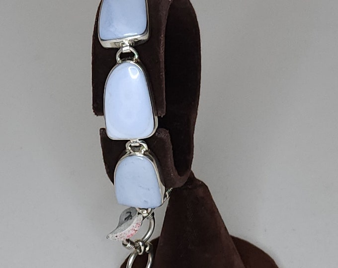 Vintage 925 Marked Blue Lace Agate Link Bracelet B-5-42