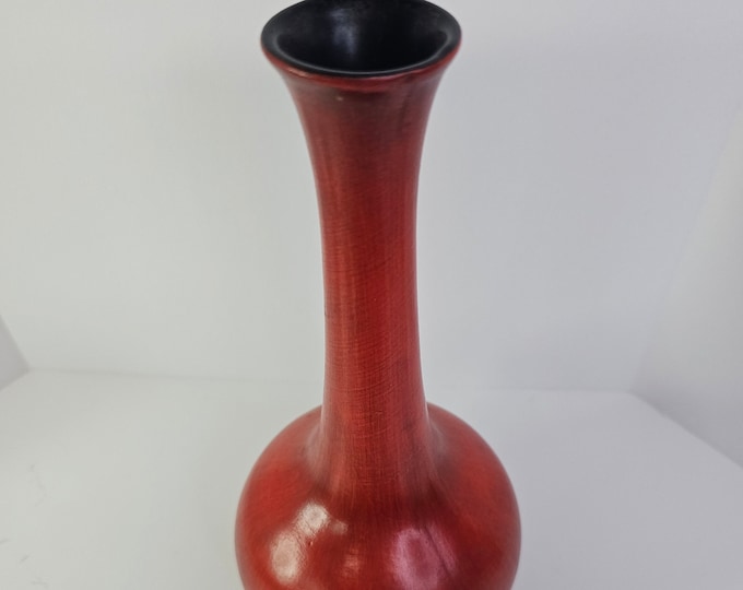 Mid-Century MCM Haeger Red Over Black Brushed Vase Onion Shaped Bud Vase