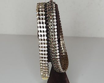 Vintage Set of Two Gold Tone and Rhinestone Link Bracelets 7 Inch A-7-42-JM