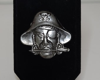 Vintage Japan Marked Silver Tone Pirate Brooch Pin A-1-32