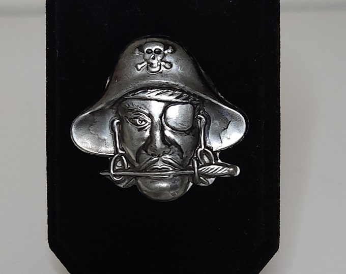 Vintage Japan Marked Silver Tone Pirate Brooch Pin A-1-32