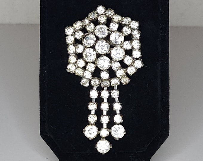 Vintage Silver Tone and Clear Rhinestone Brooch Pin A-6-93