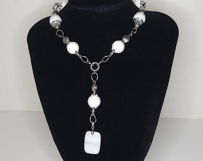 Vintage Silver Tone Agate/Stone Y-Shaped Necklace A-8-8