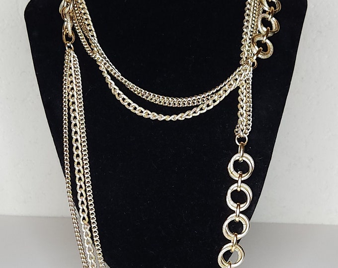 Vintage Gold Tone Long Chain Necklace with Round Circle Details 52 Inch A-3-34