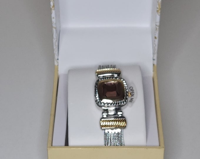 NOS Charter Club Jeweled Square Flip Top Silver Tone and Gold Tone Watch B-4-65