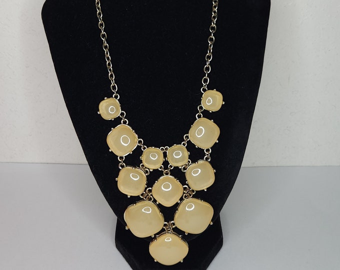 Vintage Silver Tone and Pale Yellow Statement Bib Necklace D-3-1