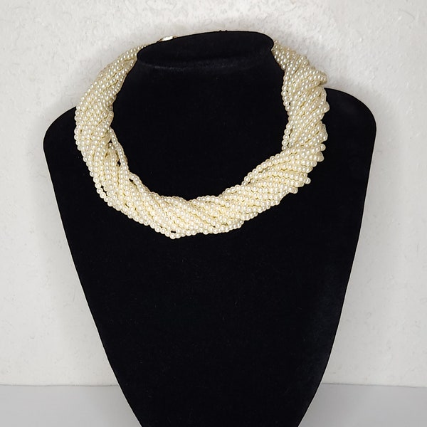 Vintage Multistrand Faux Pearl Twisted Necklace C-9-89