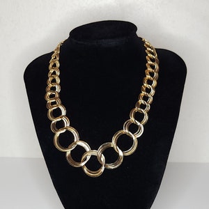 Vintage Dolce Vita Signed 18K GP/BRZ Graduated Circle Link Necklace A-6-87