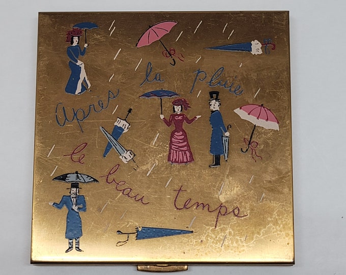 Rare 1970's Gloria Vanderbilt Après la Pluie After the Rain French Enameled Compact