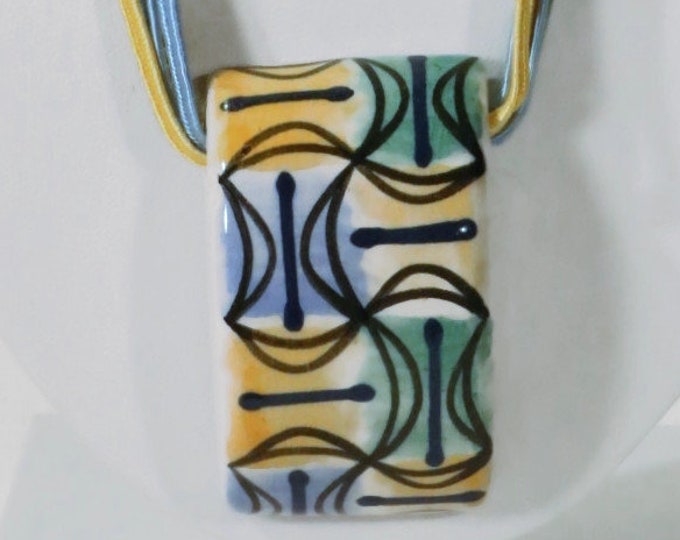 1970's HOBÉ Modern Pop Art Ceramic Porcelain Blue Yellow Green Black 20" Necklace