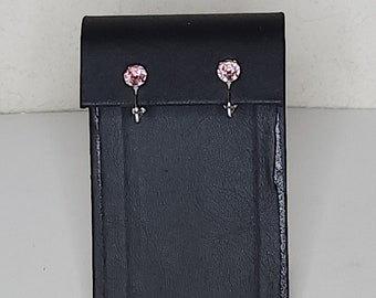Boucles d'oreilles clip-on vintage en strass rose et ton argent C-7-48