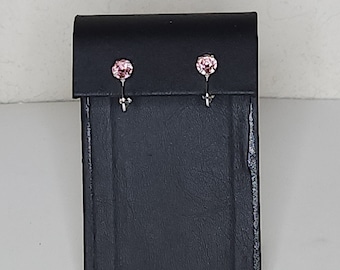 Vintage Pink Rhinestone and Silver Tone Clip-On Earrings C-7-48