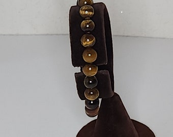 Vintage Tiger's Eye Round Beaded Stretch Bracelet C-4-45