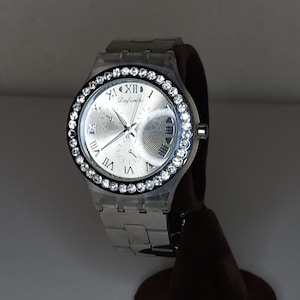 Vintage Dufonte Luccien Piccard 83032-SL Edelstahl Resin Gehäuse mit Strass A-3-20