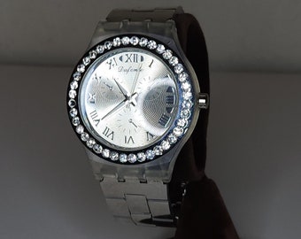 Vintage Dufonte Luccien Piccard 83032-SL Stainless Steel Resin Case with Rhinestones A-3-20