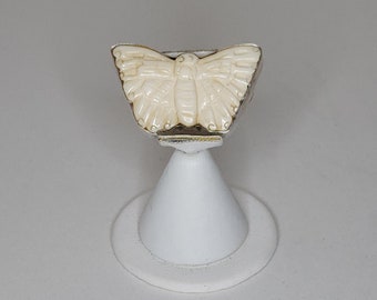 Vintage Carved Bone and Sterling 925 Marked Butterfly Ring Size 7 B-5-49