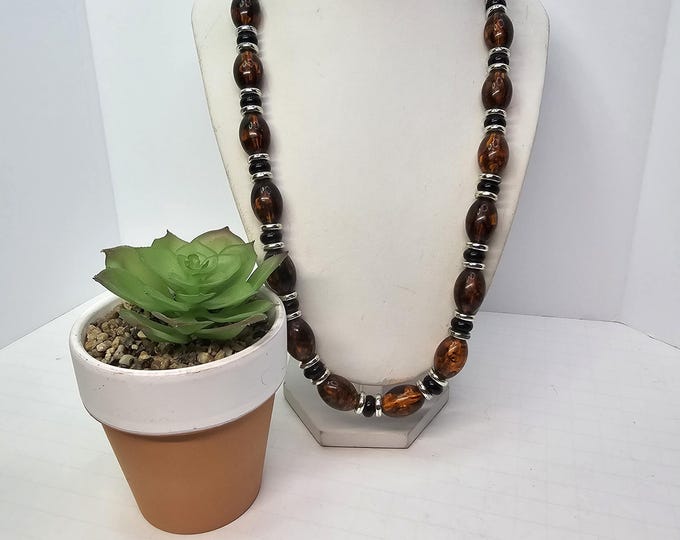 Vintage Acrylic FAUX Amber Colored  Bead Necklace 24.5" Necklace  D-5-6