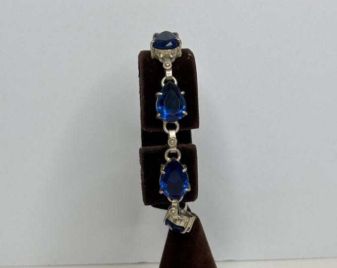 Silver Tone and Blue Glass Southwest Style Bracelet D-8-22