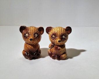 1950-60's Brown Cub Salt and Pepper Shakers with Googly Eyes