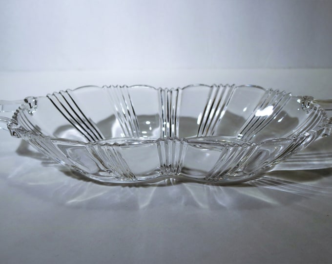 ca. 1930-40's Fostoria SunRay Sun-Ray No. 2510 Line Depression Glass Handled Celery Dish