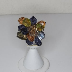Vintage Artisan Brass Wire and Crystal Ring B-9-79