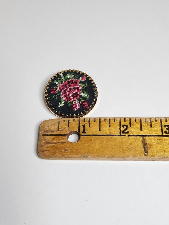 Vintage Petit Point Needlepoint Rose in Gold Tone… - image 2