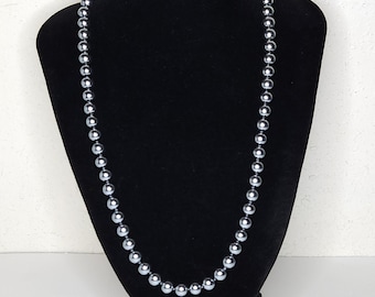 Vintage Nakar Blue Glass Faux Pearls Necklace in Box C-4-19