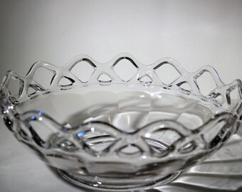 Vintage Imperial Glass Paneled Reticulated Lace 10" Fruit Centerpiece Bowl