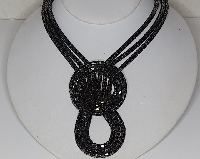 Vintage Dark Gun Metal Mesh Knotted Necklace C-2-42