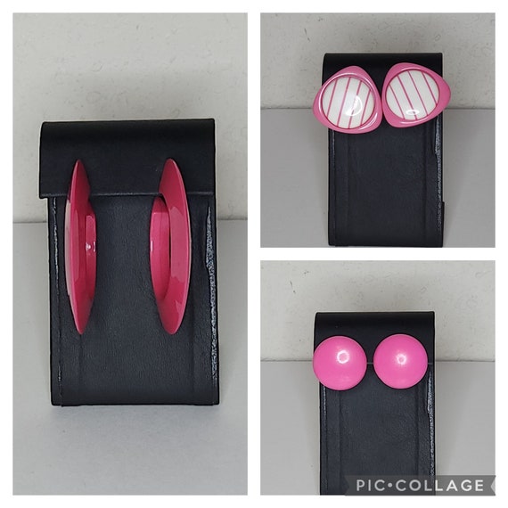 Vintage Three Pairs of Pink 1980's Style Plastic … - image 1