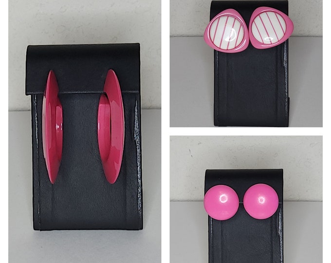 Vintage Three Pairs of Pink 1980's Style Plastic Earrings B-3-81