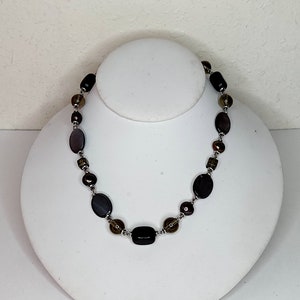 Vintage Glass, Real Pearl and Shell Beaded Necklace in Silver Tone D-4-36