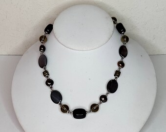 Vintage Glass, Real Pearl and Shell Beaded Necklace in Silver Tone D-4-36