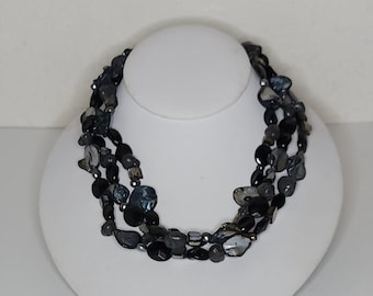 Vintage Esmor Signed Three Strand Dyed Shell and Black Plastic Beaded Necklace D-1-20
