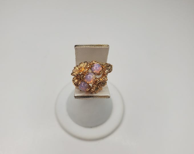 Costume Blue Glass Faux Lapis and CZ Crystal Gold-Tone Ring Size 8.25 D-6-40